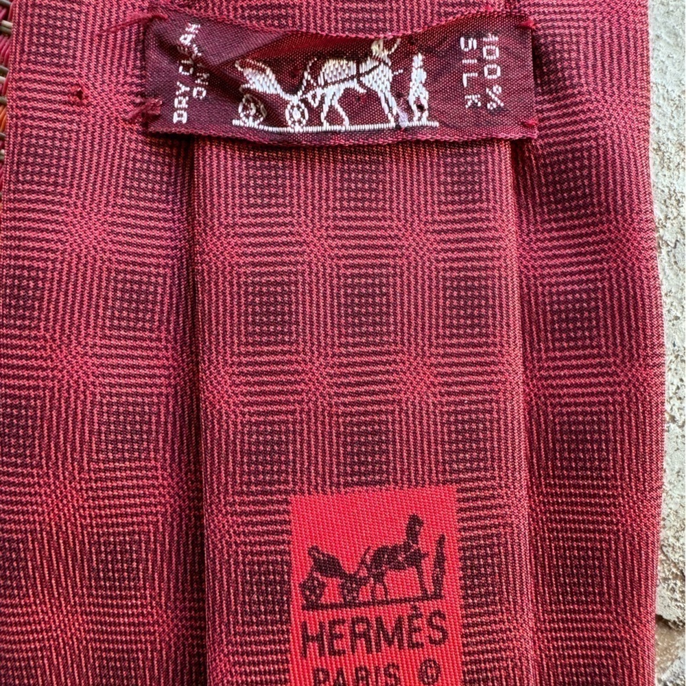 Authentic Vintage Hermes Paris‎ 100% Silk Plaid Patterned Tie Made in France - Picture 9 of 10